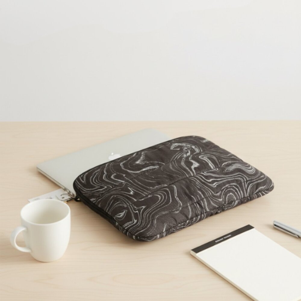 Heyday 15" Laptop Sleeve Case Black Marble Padded Zip Protective Cover